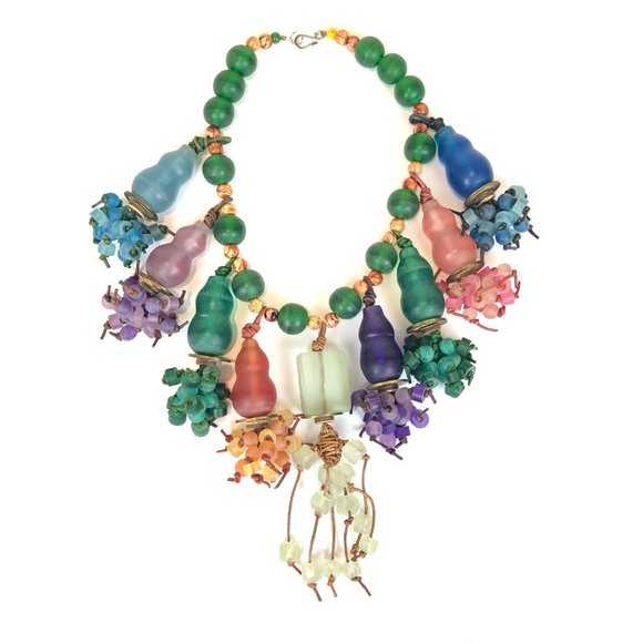 Chunky Multicolor Artisan Sea-Glass Necklace - Picture 1 of 10